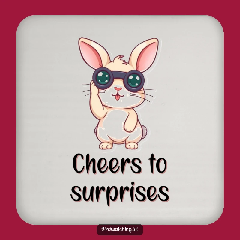 Funny Surprised Rabbit Drink Coaster: Curious Binoculars Protector, Gift