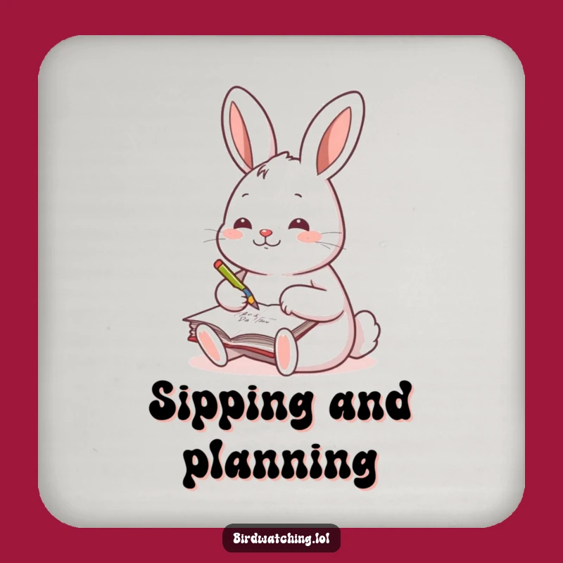 Funny Cheerful Rabbit Coaster, Hilarious Journaling Drink Protector, Gift Set