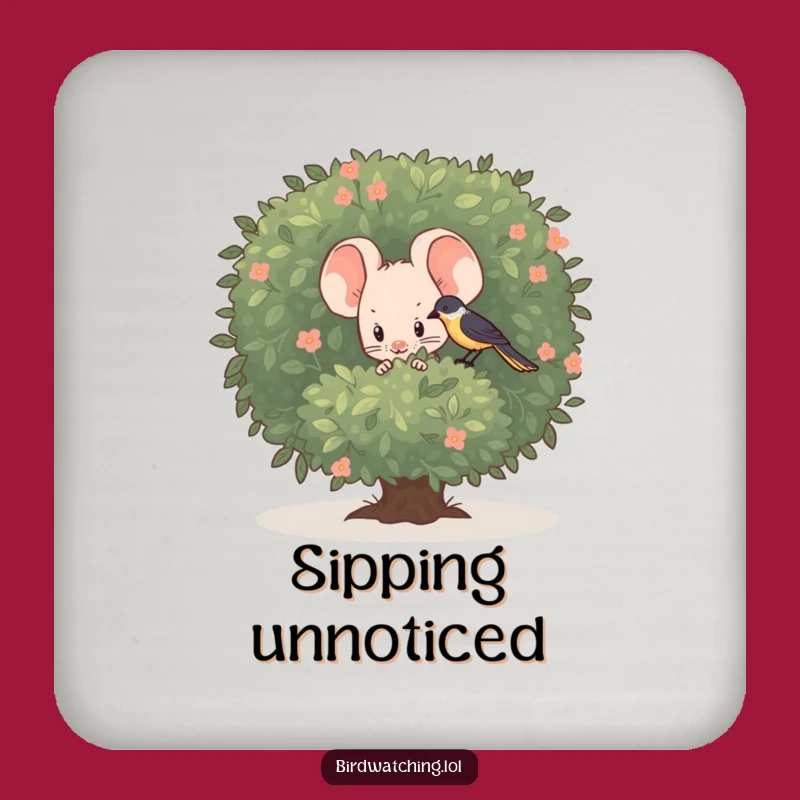 Funny Shy Mouse Coasters - Protect Surfaces with Cute Bird Watching Art