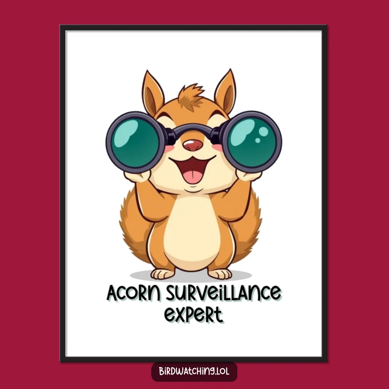 Funny Squirrel Binoculars Poster: Whimsical Wildlife Art, Perfect Home Decor Gift