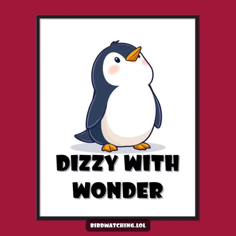 Funny Penguin Wonder Poster, Whimsical Sky Art Print, Perfect Gift