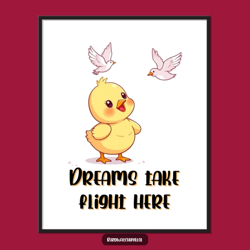 Funny Duckling Bird Watching Poster - Whimsical Wall Art Gift
