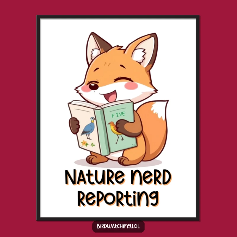 Funny Giggling Fox Poster, Hilarious Bird Book Art Print, Nature Lover Decor