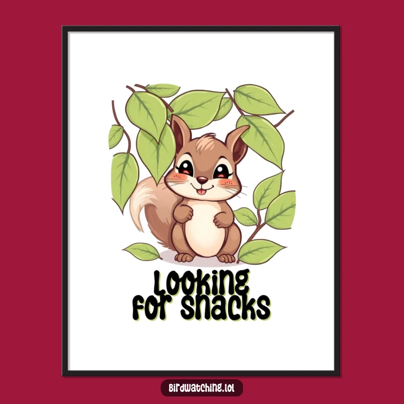 Funny Giggling Squirrel Poster: Hopeful Peek Through Leaves Wall Art