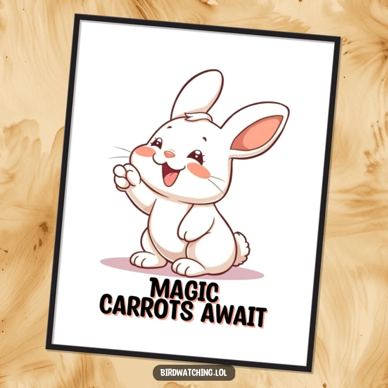 Funny rabbit poster, giggling and pointing with great excitement, a charming piece of wall art.