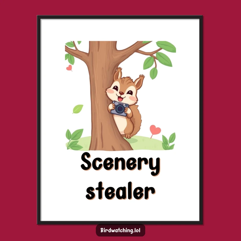 Funny Squirrel Photographer Poster: Joyful Cameraman Art, Whimsical Wall Decor, Great Funny Gift