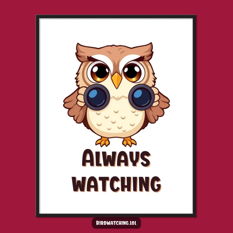 Funny Surprised Owl Poster: Quirky Binocular Bird Watching Wall Art