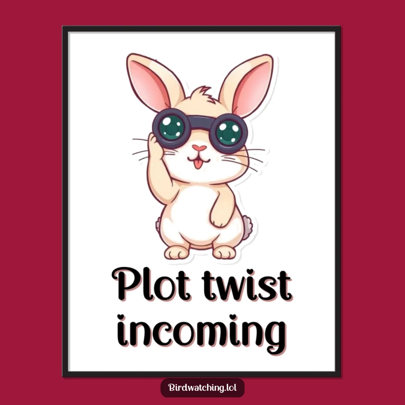 Funny Surprised Rabbit Poster: Curious Binoculars Wall Art, Gift Idea