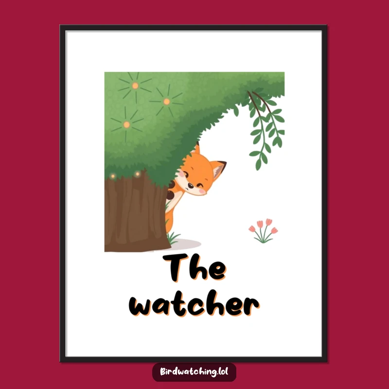 Funny Curious Fox Poster: Stealthy Bush Peek Wall Art for Intriguing Decor