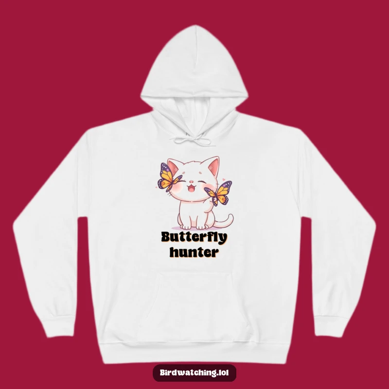 Cozy Funny Cat Hoodie: Giggling Cat Chases Butterfly