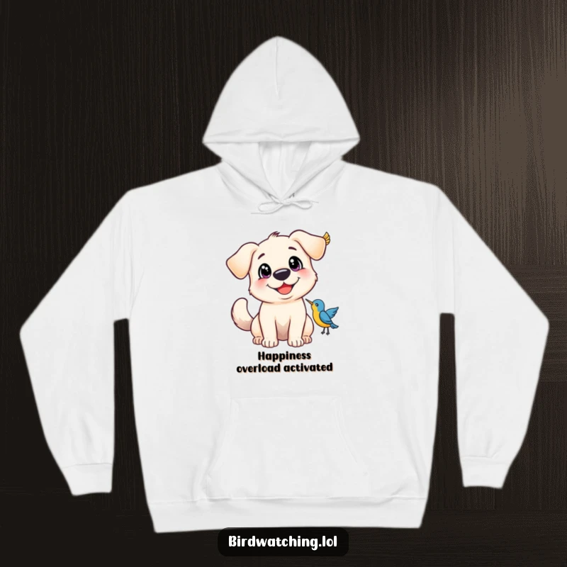 Funny Hoodie with a happy dog, wide eyes and wagging tail, perfect for cozy days.