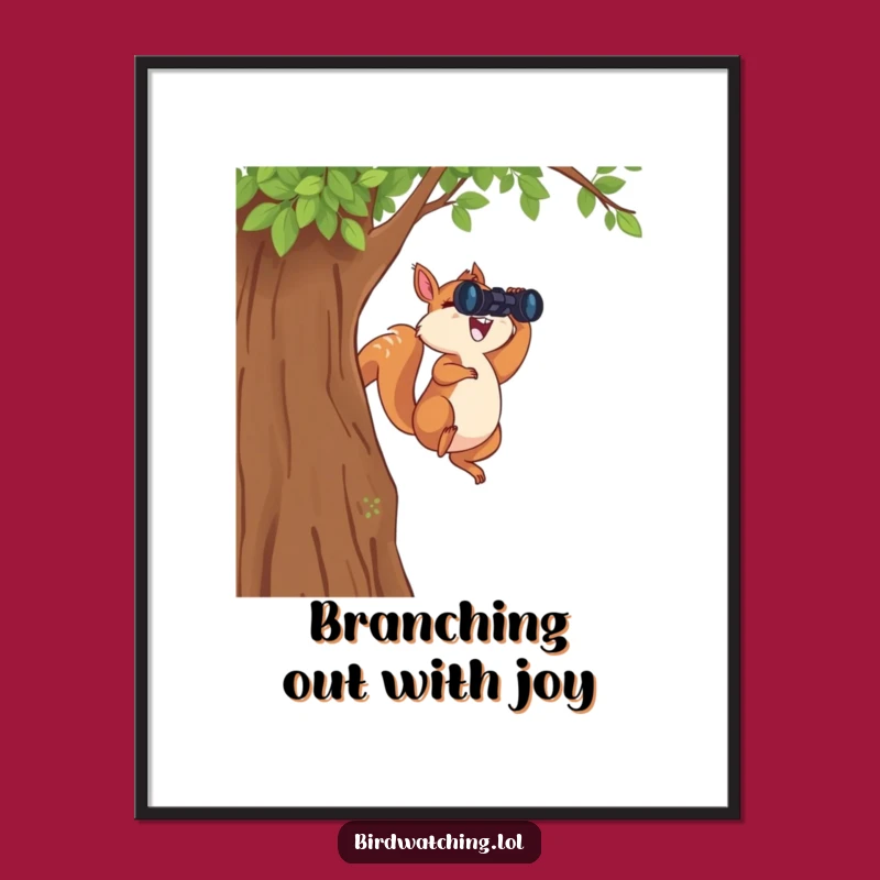 Free Printable Wall Art: Joyful Leaping Squirrel Binoculars Downloadable Nature Decor