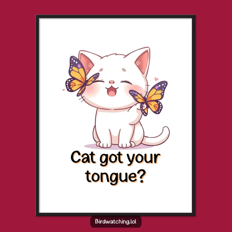 Funny Free Printable Wall Art: Giggling Cat Butterfly Chase, Whimsical Downloadable Decor