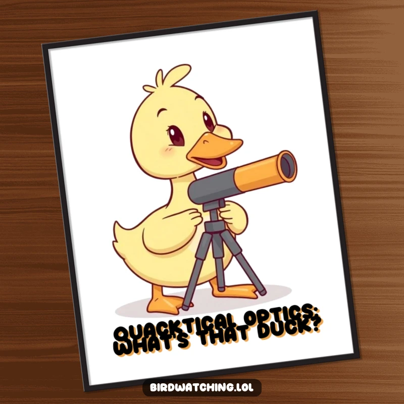 Funny Free Printable Duck Wall Art: A wobbly duck balances telescope, exploring the stars with humorous curiosity, great decor.