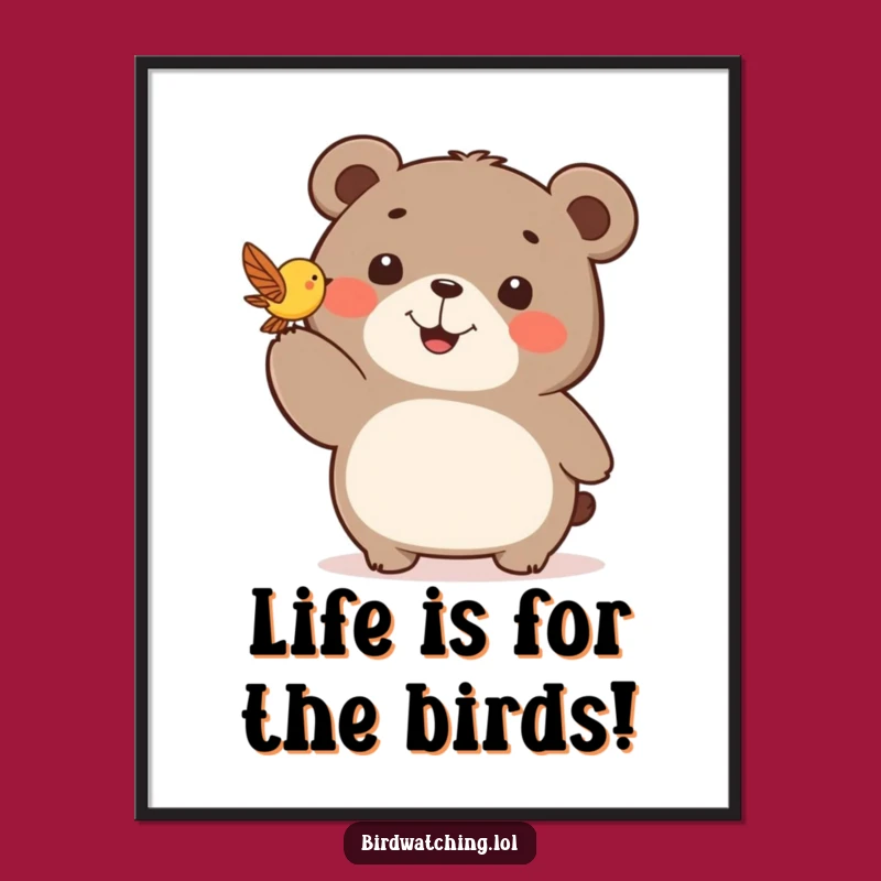 Free Printable Funny Bear Wall Art - Excited Bird Pointing Downloadable Decor