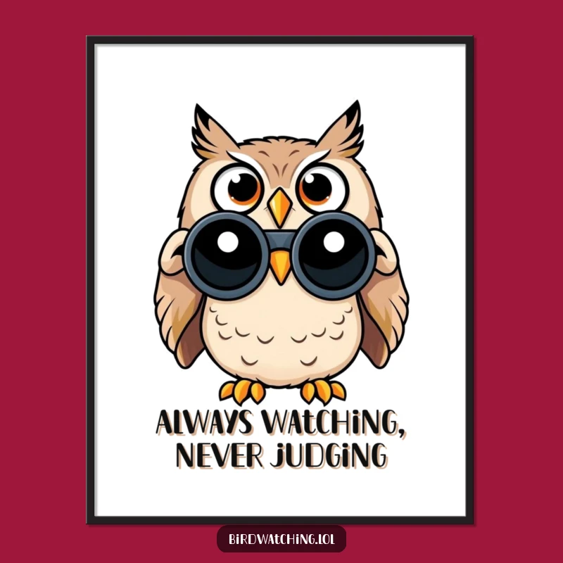 Free Printable Funny Owl Wall Art - Surprised Binoculars Downloadable Decor