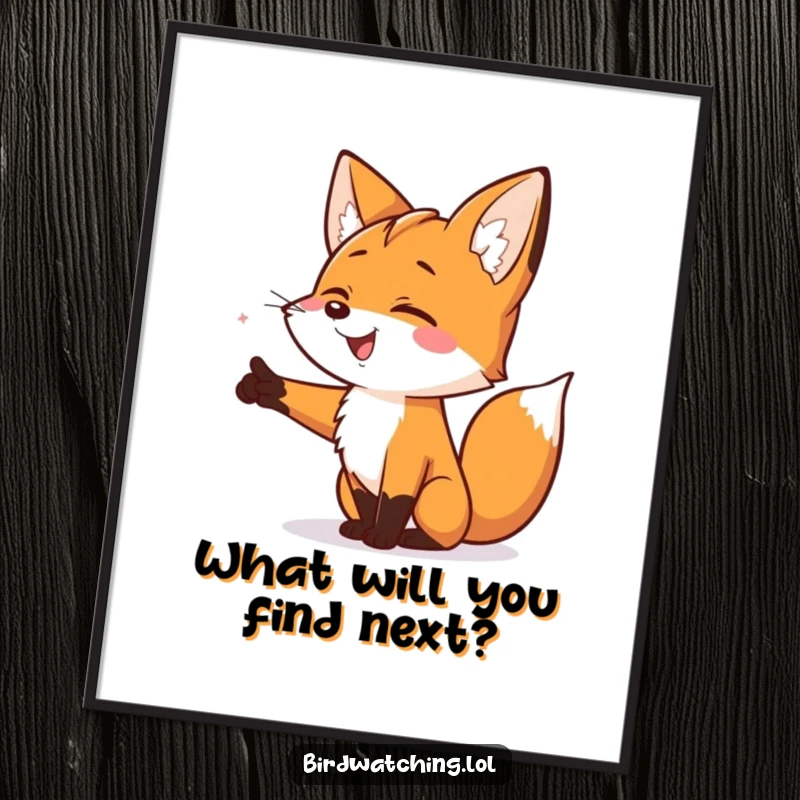 Funny Free Printable Wall Art: A smiling fox excitedly points into the distance, adding playful decor.