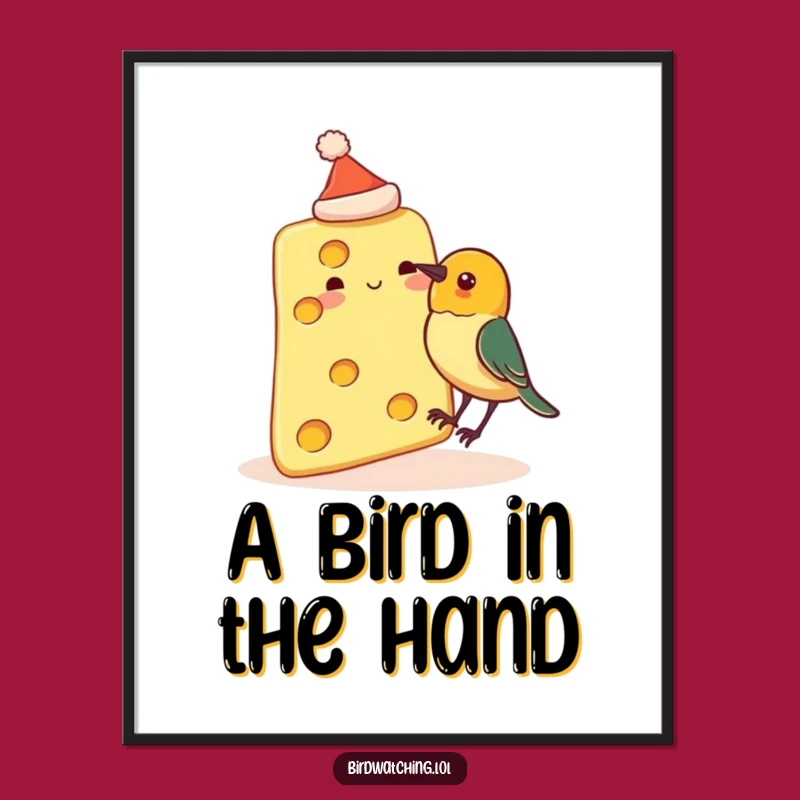 Free Printable Wall Art: Funny Cheese Bird Pecking Humorous Downloadable Decor