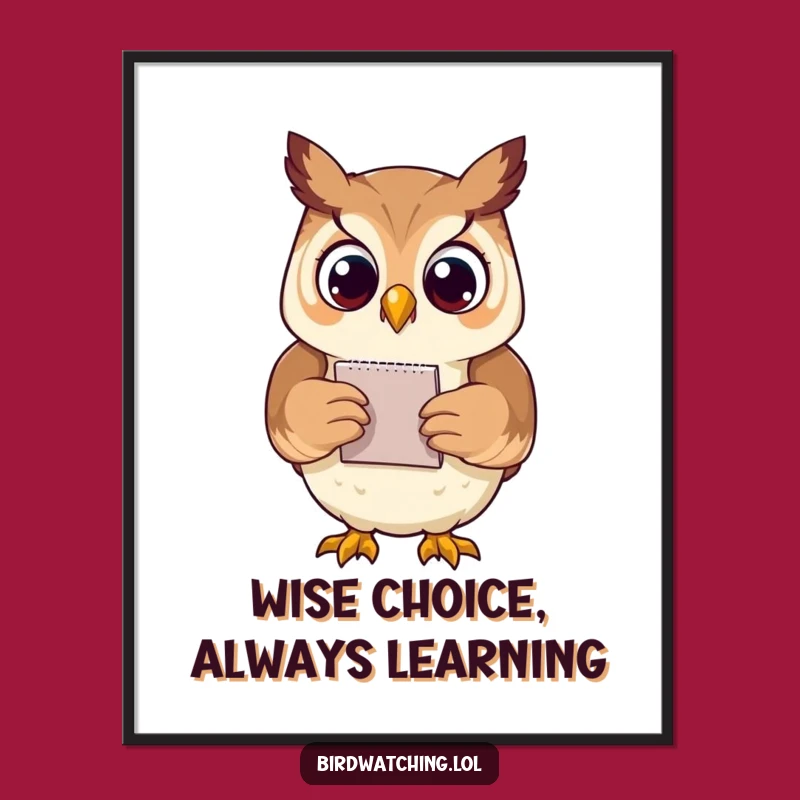 Free Printable Wall Art: Proud Owl with Notepad, Funny Downloadable Room Decor