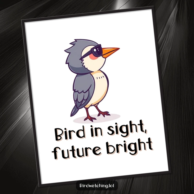 Funny Free Printable Wall Art: Determined bird watcher surveying the horizon intently, with binoculars, seeking humor, quirky decor download.