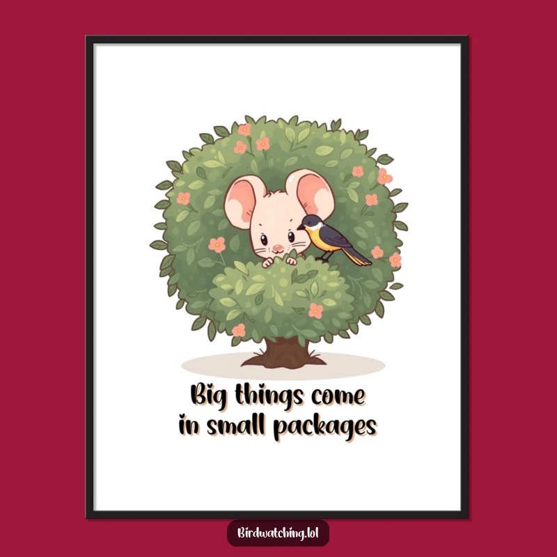 Funny Free Printable Wall Art: Shy Mouse Observing Bird - Quirky Downloadable Decor
