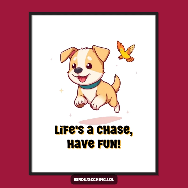 Funny Free Printable Wall Art: Dog Chasing Bird, Playful Downloadable Decor!