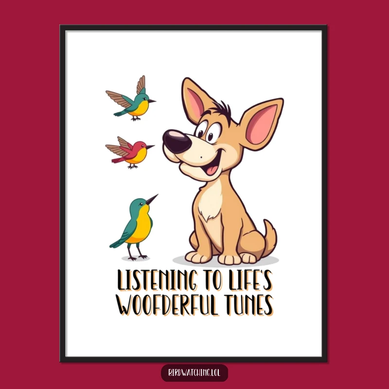 Free Printable Wall Art: Goofy Dog Listens! Quirky Downloadable Decor for Amusing Spaces.