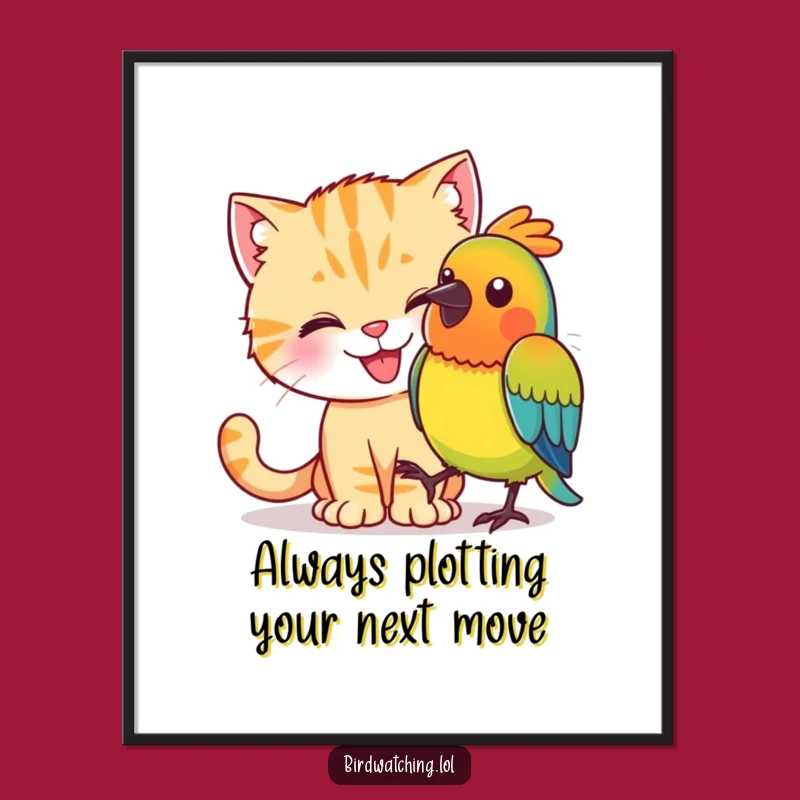 Whimsical Free Printable Wall Art: Cat & Bird Scene, Funny Downloadable Decor!
