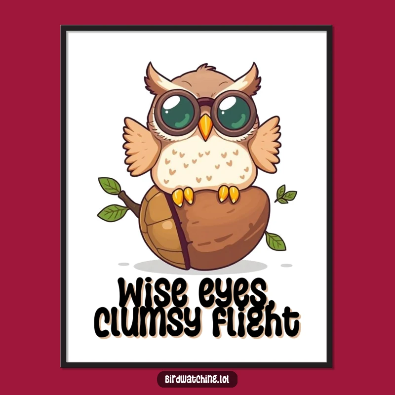Free Printable Wall Art: Funny Owl Binocular Acorn Crash Humorous Downloadable Decor