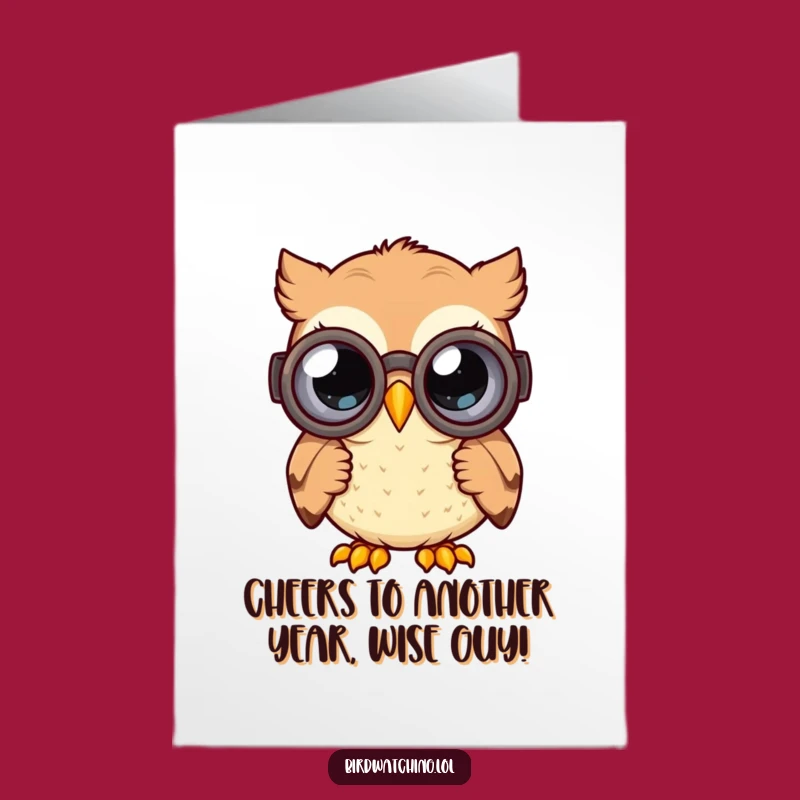 Free Printable Birthday Card Funny Owl Binoculars Curious Eyes Downloadable
