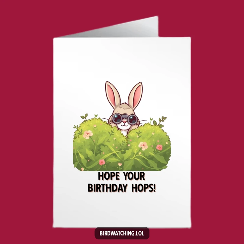 Free Printable Birthday Card: Curious Rabbit Binoculars Downloadable Gift for Fun