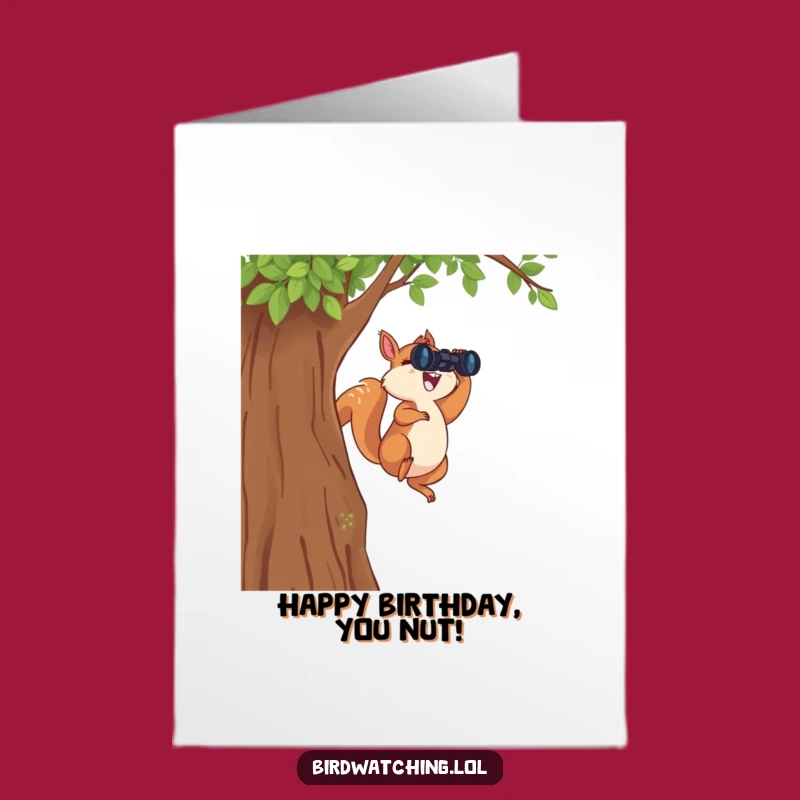 Free Printable Birthday Card: Joyful Leaping Squirrel Binoculars Downloadable Gift