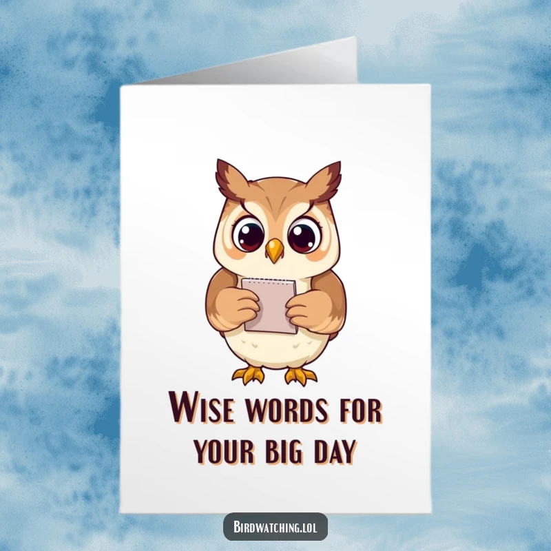 Funny Free Printable Birthday Card: A proud owl with a small notepad, looking wise and ready to write wishes.