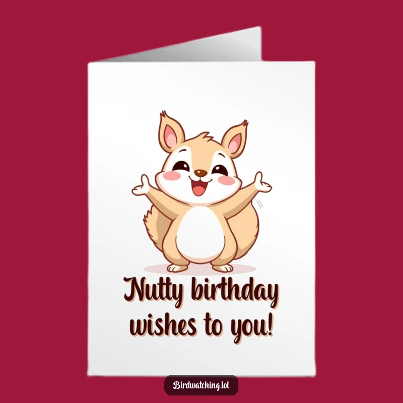 Free Printable Birthday Card: Cheerful Squirrel's Skyward Gesture, Fun Downloadable!