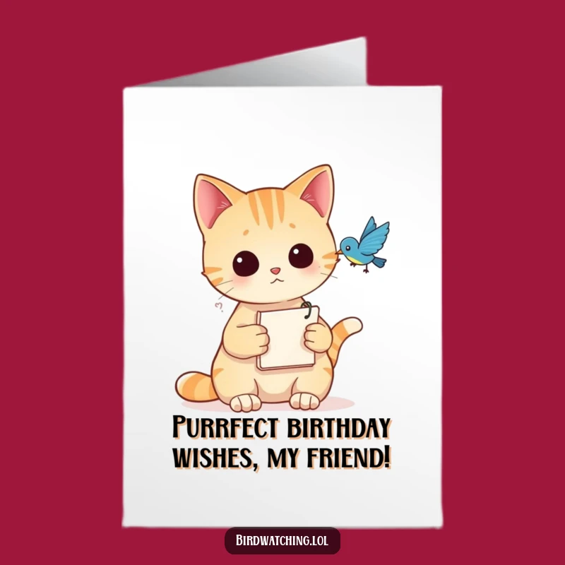 Free Printable Cat Birthday Card: Funny Bird Watcher Animal Downloadable Gift