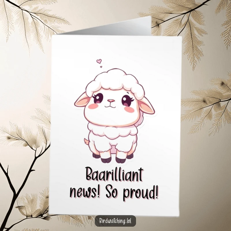Funny Free Printable Congrats Card: A fluffy sheep gazing dreamily upwards, exuding happiness and pride.