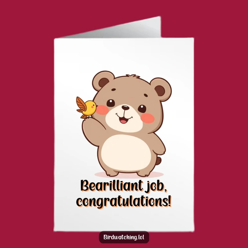 Free Printable Bear Congrats Card - Excited Bird Pointing Funny Downloadable Gift