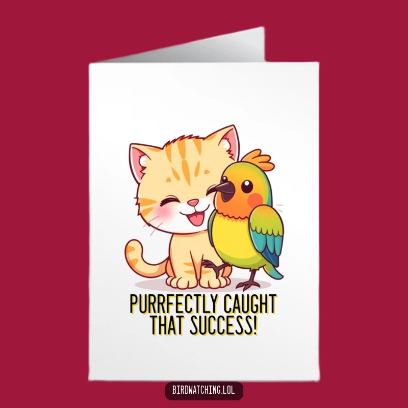 Free Printable Congrats Card: Cat & Bird Chase, Humorous Downloadable Gift!
