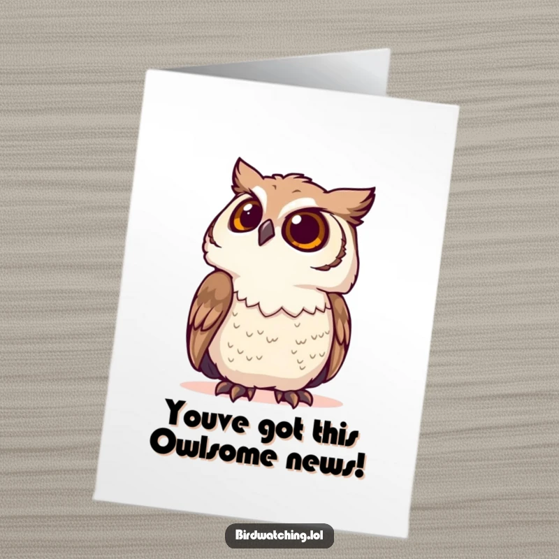 Funny Free Printable Congratulations Card: Determined owl scanning the sky, celebrating success with focused curiosity, a downloadable card.