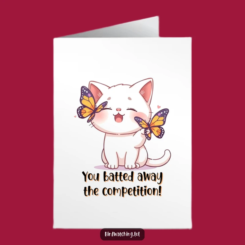 Free Printable Congrats Card: Giggling Cat Butterfly Fun, Humorous Downloadable Gift