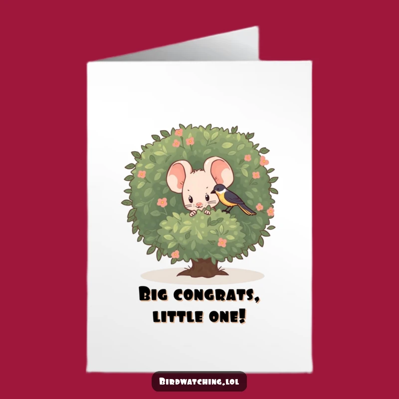 Free Printable Congrats Card: Shy Mouse Observing Bird - Downloadable Sweet Gift