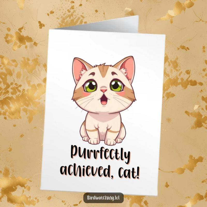 Funny Free Printable Congrats Card: A cat looking up with wide, astonished eyes, celebrating big news.