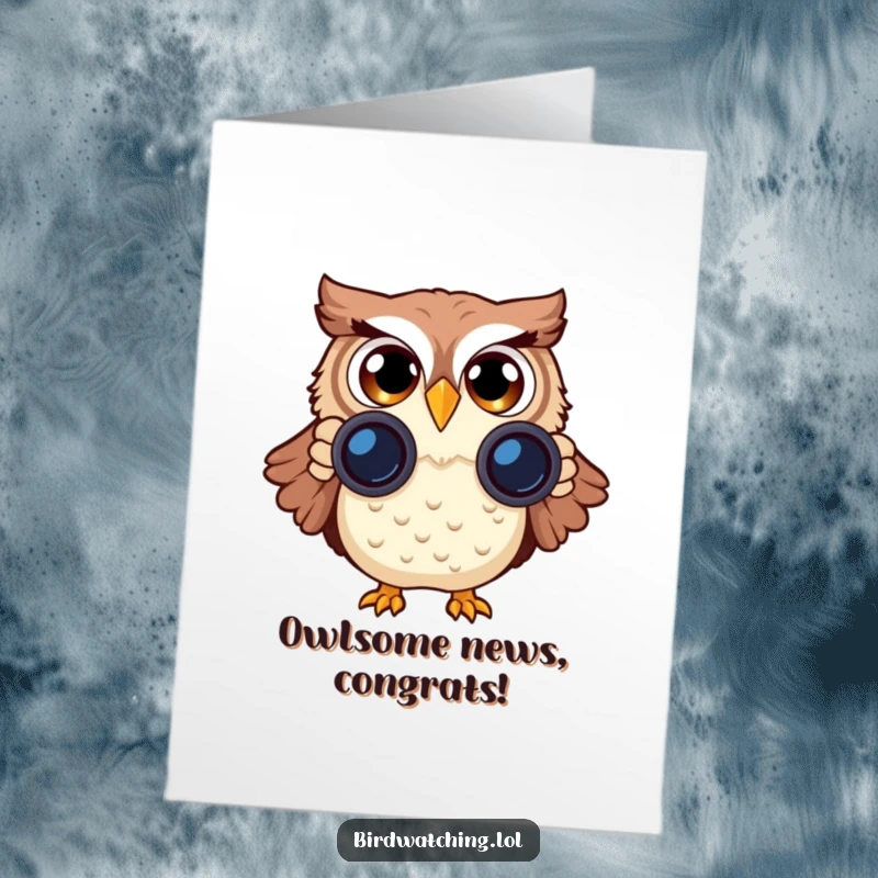 Funny Free Printable Congratulations Card: An owl with binoculars wide with surprise congratulates a big achievement with humor.