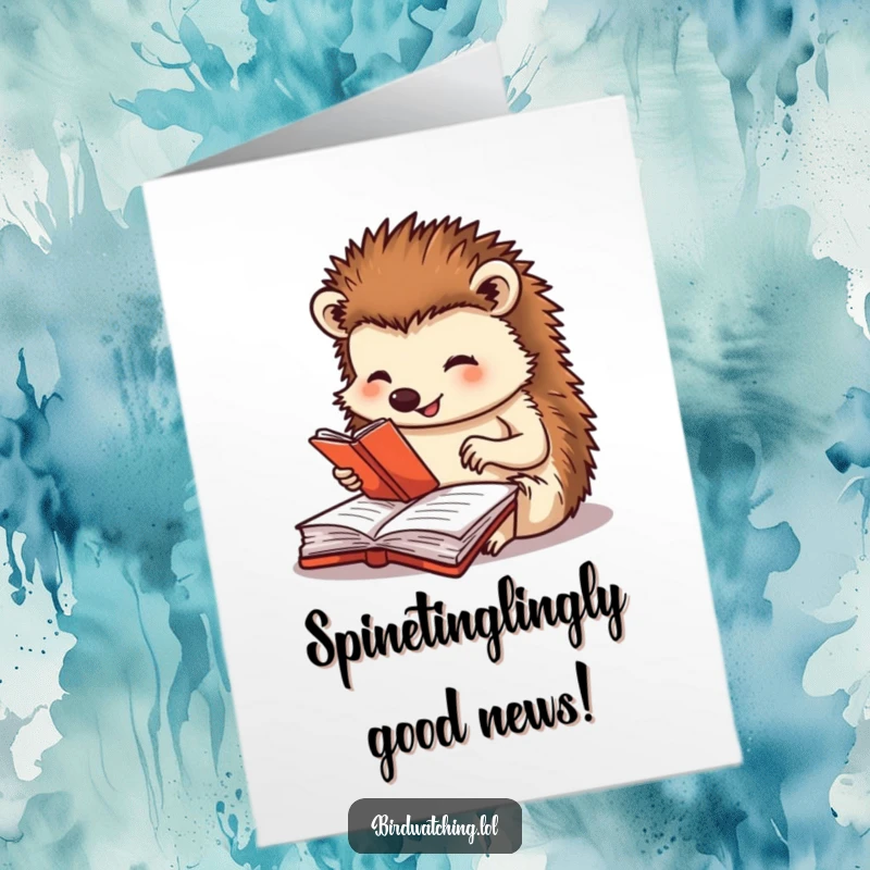 Funny Free Printable Congratulations Card: Happy hedgehog carefully writing in a journal about a notable achievement, celebrating success.
