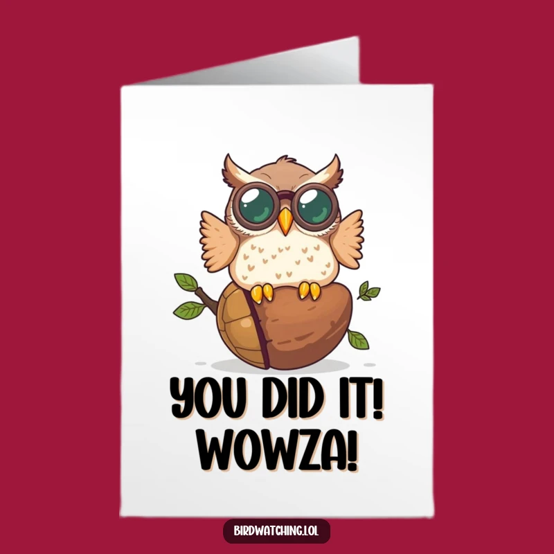 Free Printable Congrats Card: Funny Owl Acorn Crash Congratulations Downloadable