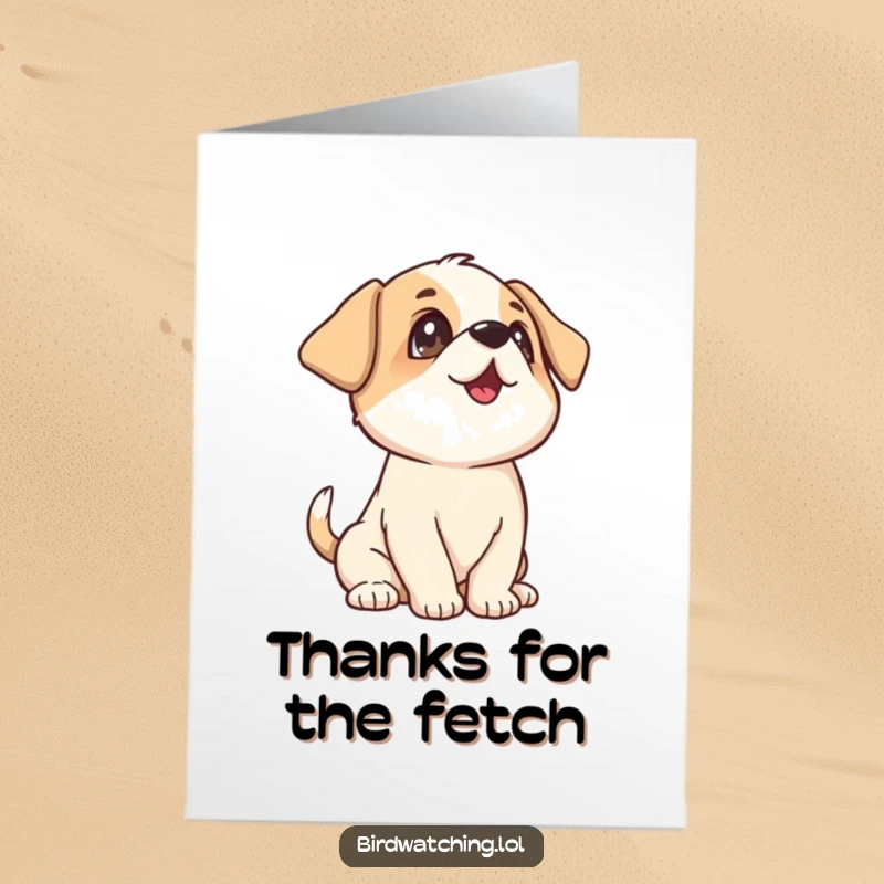 Funny Free Printable Thank You Card: A playful puppy wags its tail, looking up with gratitude.
