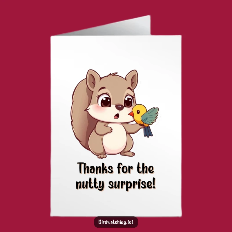 Free Printable Thank You Card: Surprised Squirrel Sees Something Special - Downloadable Fun