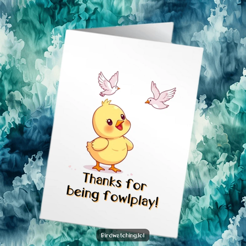 Funny Free Printable Thank You Card: A cute duck chick watches a bird, conveying sweet thanks.