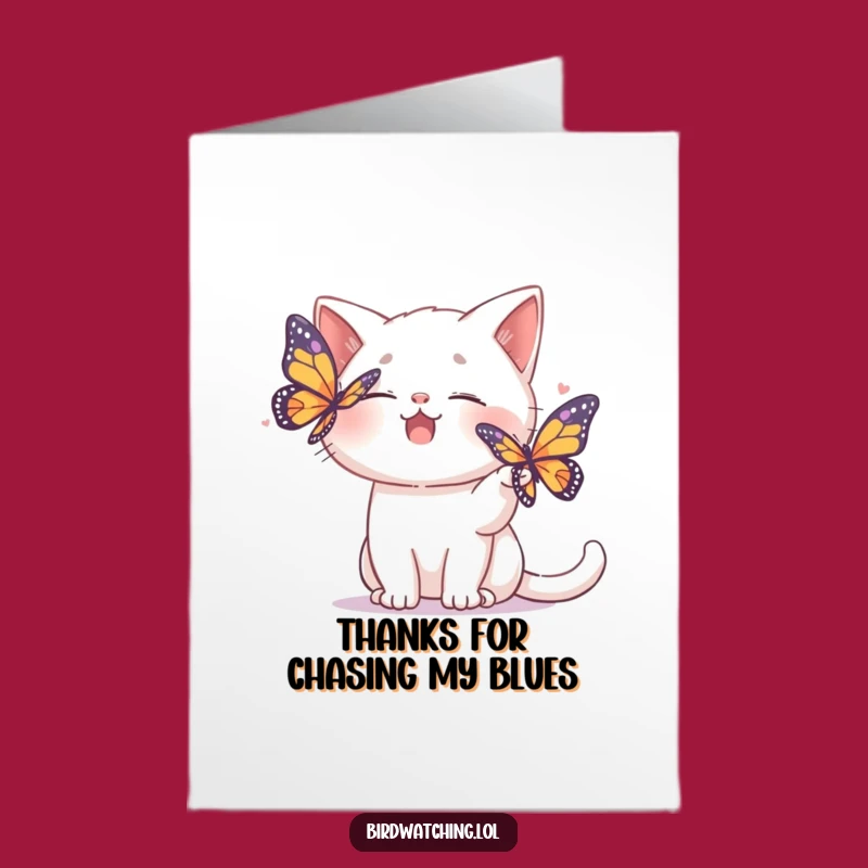 Free Printable Thank You Card: Giggling Cat Butterfly Play, Sweet Downloadable Gift
