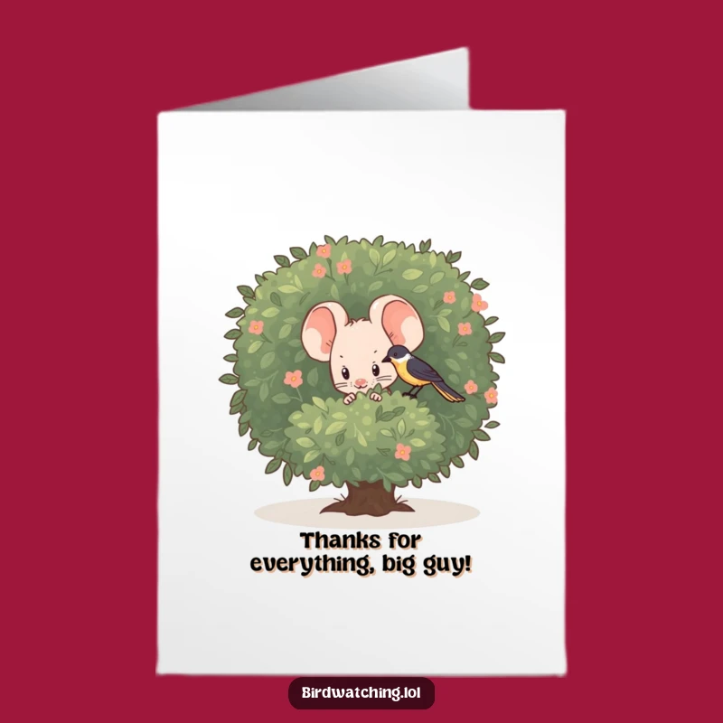 Free Printable Thank You Card: Shy Mouse Observing Bird - Grateful Downloadable Gift